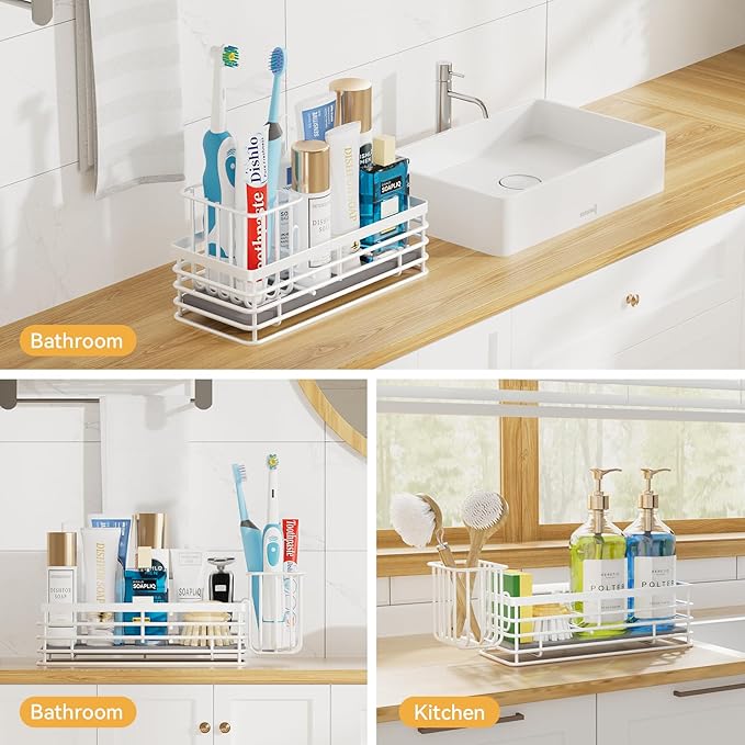 Yofidra Sponge Holder for Kitchen Sink Organizer Caddy: Sink Sponge with Instant Drying Stone, Metal Stainless Steel Basket Home Decor Storage and Organization Accessories 9.5" X 3.5" X 5.2" (White) - Image 6