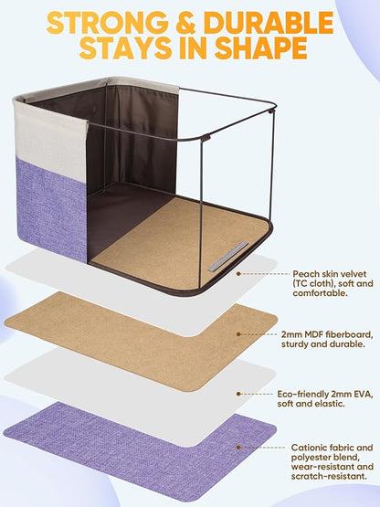 BALEINE 4 Pack Fabric Closet Storage Bins for Shelves, Linen Closet Organizers and Storage, Decorative Baskets for Organizing, Shelf, Clothes, Home, Office (Lavender, 17''x13''x10.5'')