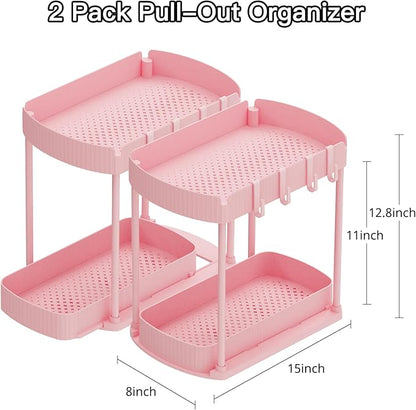 Ukeetap 2 Pack Multi-Purpose Pull-Out Storage Organizers, Under Sink & Cabinet Organizers, 12.8 Inch Pink - Image 2