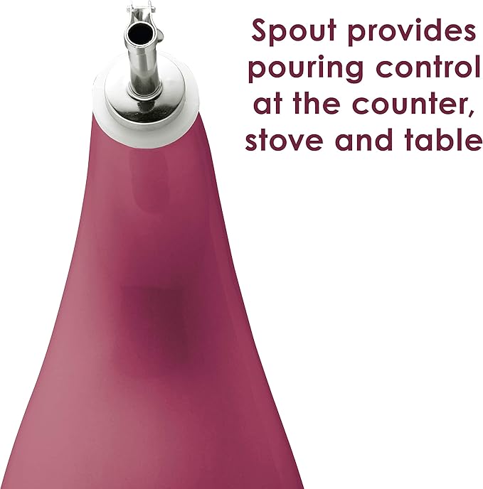 Rachael Ray Solid Glaze Ceramics EVOO Olive Oil Bottle Dispenser with Spout - 24 Ounce , Red - Image 5