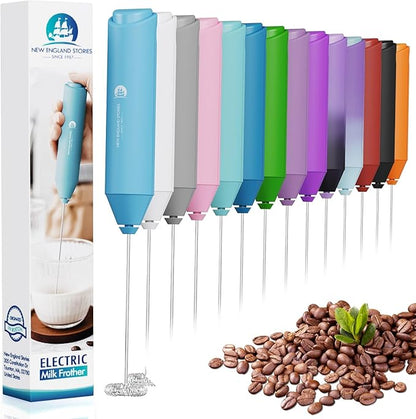 Powerful Milk Frother Handheld Foam Maker, Mini Whisk Drink Mixer for Coffee, Cappuccino, Latte, Matcha, Hot Chocolate, No Stand, Sky Blue by NewEnglandStories