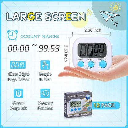 Mwellewm 12Pcs Digital Timers for Classroom Kitchen Timers for Cooking Small Magnetic Stopwatch Mini Countdown Timer Loud Alarm Stop for Study Work Baking Sports Games Office Timer Clock (White) - Image 5