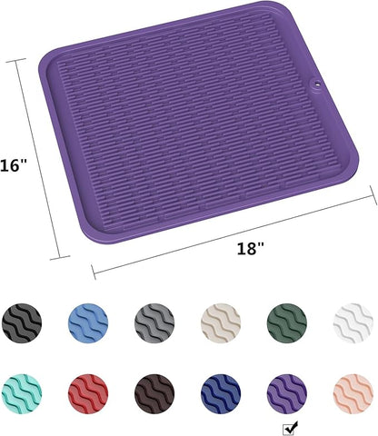 ZLR Large Silicone Dish Drying Mat (16" x 18") - XL Heavy Duty Drainboard Mat for Pots, Pans & Family Loads - Heat Resistant Trivet & Counter Protector, Easy Clean (Meadow Violet) - Image 6