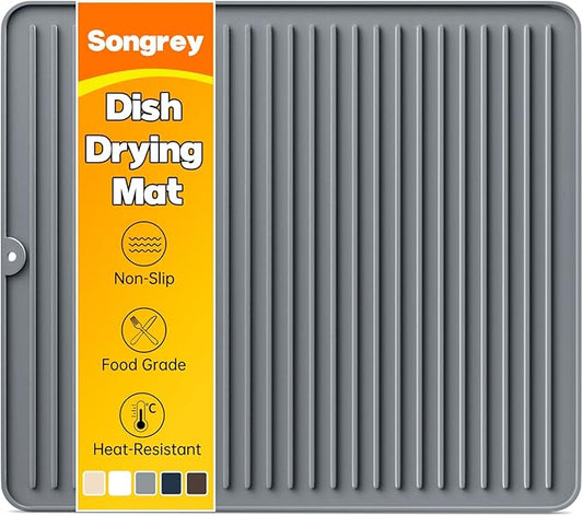 Songrey 18" x 16" Silicone Dish Drying Mat, Kitchen Counter Drying Pad for Sink Dishes or Under Rack, Multi-Use as Heat Resistant Trivet, Coffee Bar Mat by Unknown