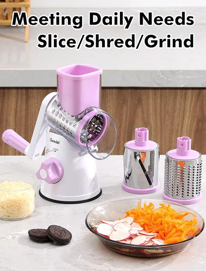 Geedel Rotary Cheese Grater, Kitchen Mandoline Vegetable Slicer with 3 Interchangeable Blades, Easy to Clean Rotary Grater Slicer for Fruit, Vegetables, Nuts - Image 8