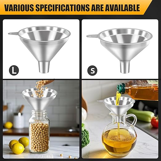 3 Pack Stainless Steel Kitchen Funnel Set,funnels for Kitchen use Filling Bottles, 2 Size Spouts Funnel and Strainer for Filling Different Bottles and Bags - Image 6