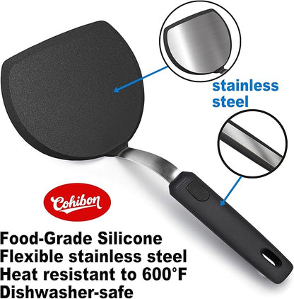 3 Piece Silicone Spatula Turner Set, Spatulas Silicone Heat Resistant Kitchen Cooking Utensils Set for Nonstick Cookware - Flexible Stainless Steel with Silicone, Dishwasher Safe