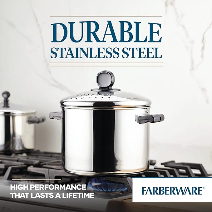 Farberware 70755 Classic Series Stainless Steel 8-Quart Covered Straining Stockpot with Lid, Stainless Steel Pot with Lid, Silver - Image 5