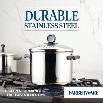 Farberware 70755 Classic Series Stainless Steel 8-Quart Covered Straining Stockpot with Lid, Stainless Steel Pot with Lid, Silver - Image 5