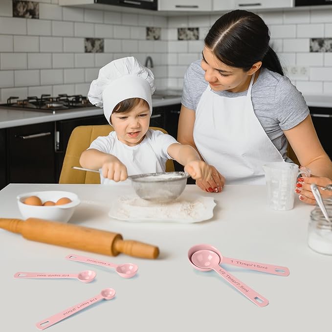 Stainless Steel Measuring Spoons Set of 5, Metal Measuring Cups and Spoons Set for Liquid/Food/Kitchen/Baking (Pink) - Image 5