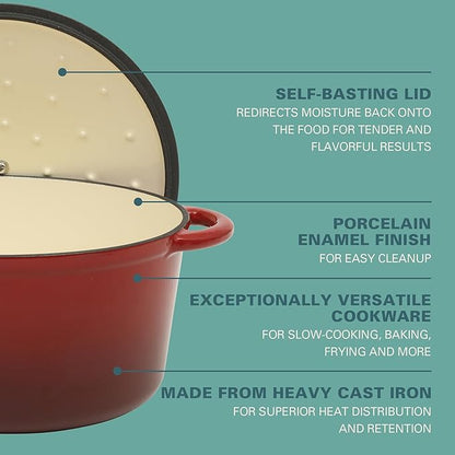 Gibson Home Addlestone 7 Qt Enameled Cast Iron Dutch Oven Pot with Lid – Round, Oven Safe to 500°F, Ideal for Bread Baking & Stews - Gradient Red - Image 3
