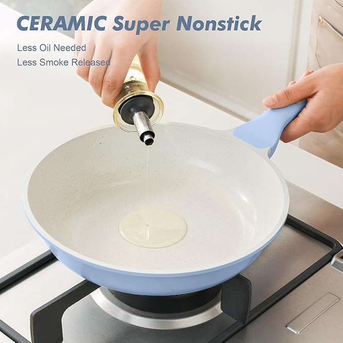 SENSARTE Nonstick Ceramic Frying Pan 8-Inch, Healthy Non Toxic Skillet, Induction Compatible Omelet Pan with Heat Resistant Handle, PFAS-Free, Blue - Image 9