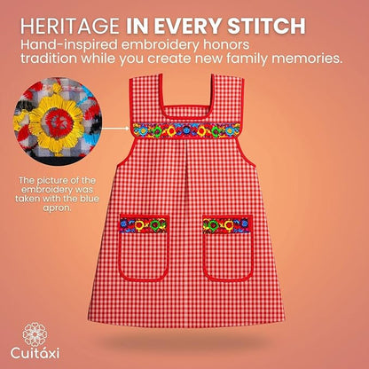 Cuitáxi Traditional Mexican apron for women with deep pockets and beautiful flower embroidery 1 piece - Mandiles para mujer