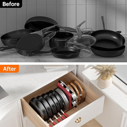 MUDEELA Pots and Pans Organizer under Cabinet, Expandable Pan Lids Organizers inside Cabinet with 12 Adjustable Dividers, Kitchen Storage Organization Pot Holder Cookie Sheet, Cutting Board Organizer - Image 6