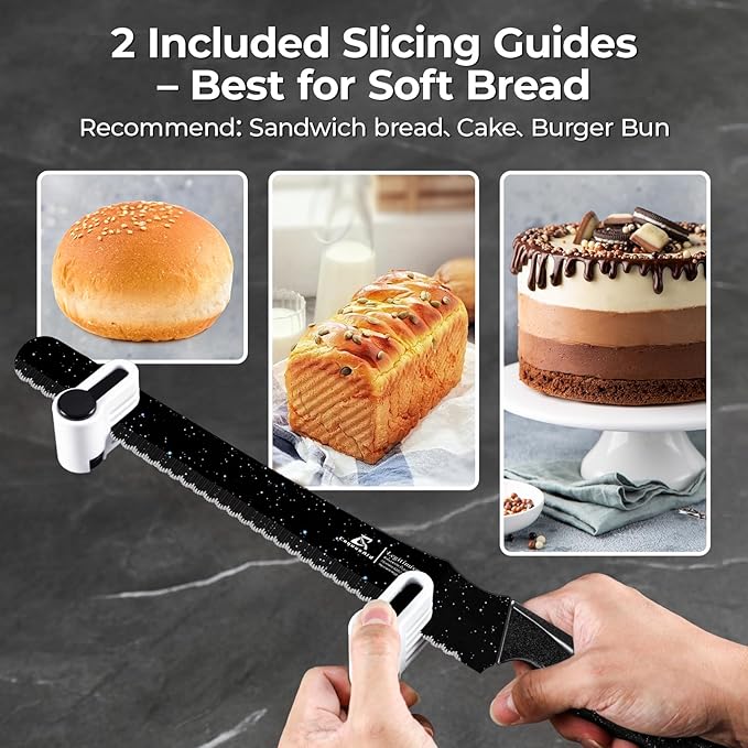 CoquusAid Upgrade Bread Knife for Homemade Bread, World‘s 1st Double Serrated Knife for Crusty Sourdough, 11.6 Inch Stainless Steel Bread Slicer, Professional Sourdough Cutter, Ideal Gift, Black - Image 7