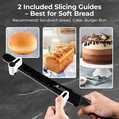 CoquusAid Upgrade Bread Knife for Homemade Bread, World‘s 1st Double Serrated Knife for Crusty Sourdough, 11.6 Inch Stainless Steel Bread Slicer, Professional Sourdough Cutter, Ideal Gift, Black - Image 7