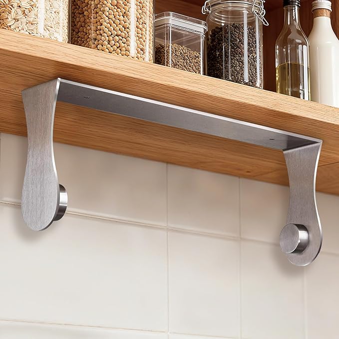 Paper Towel Holder Under Cabinet, Stainless Steel, Silver, Adhesive & Wall Mount, Under Counter Paper Towel Rack for Kitchen and Bathroom, Home and Kitchen Decor by Smipam