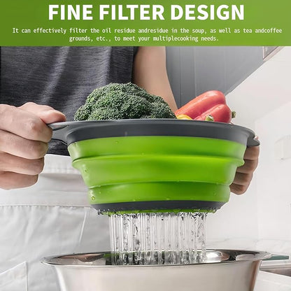 Silicone Colander Collapsible Strainers Set for Kitchen- 2 Pack (5Qt) -Over Home Draining Basket, Food Vegetables & Fruits-Dishwasher Safe, Space Saving Design (Greeen) - Image 3