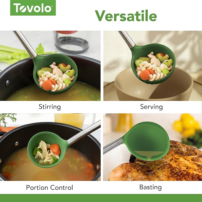 Tovolo Silicone Ladle With Stainless Steel Handle Deep Soup Ladle for Cooking Canning Serving Soup Punch Stew Sauce, Large Kitchen Utensil Spoon Dishwasher Safe BPA Free Silicone Pesto Green - Image 4