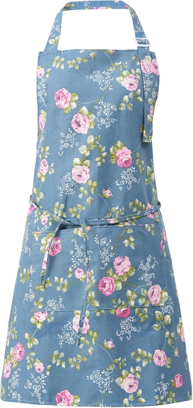 DILLMAN Aprons for Women with Pockets Cotton Linen Cooking Kitchen Baking Soft Durable Floral Gardening Apron by DILLMAN