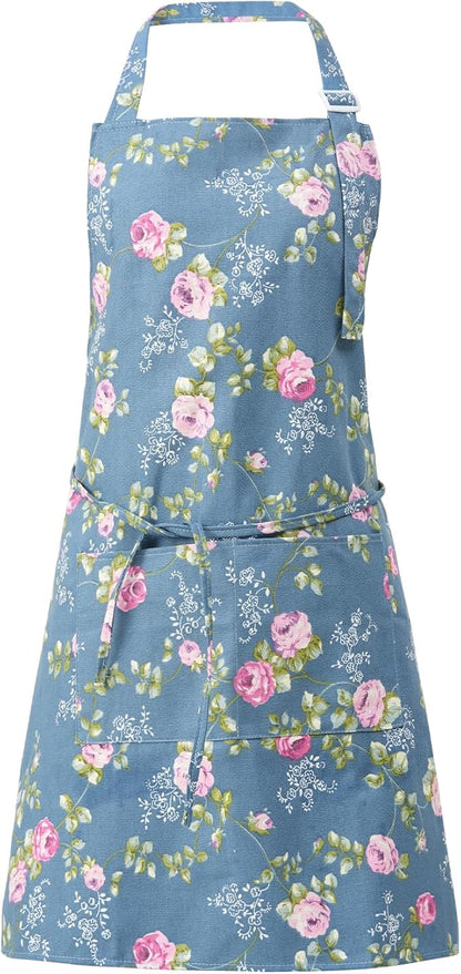 DILLMAN Aprons for Women with Pockets Cotton Linen Cooking Kitchen Baking Soft Durable Floral Gardening Apron by DILLMAN