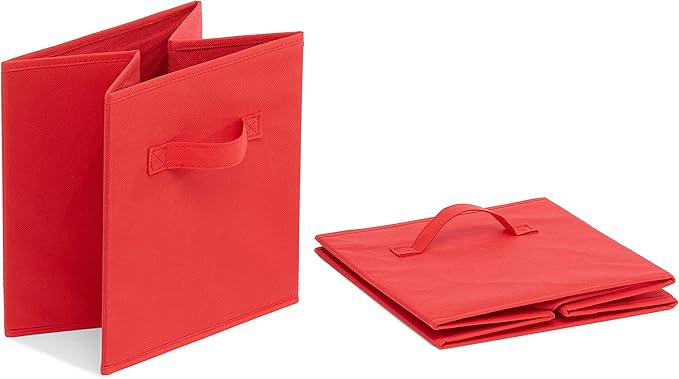 Amazon Basics Collapsible Fabric Storage Bins with Handles, Cube Organizer, Home Organization, 10.5"x10.5"x11", Red, 6-Pack - Image 4