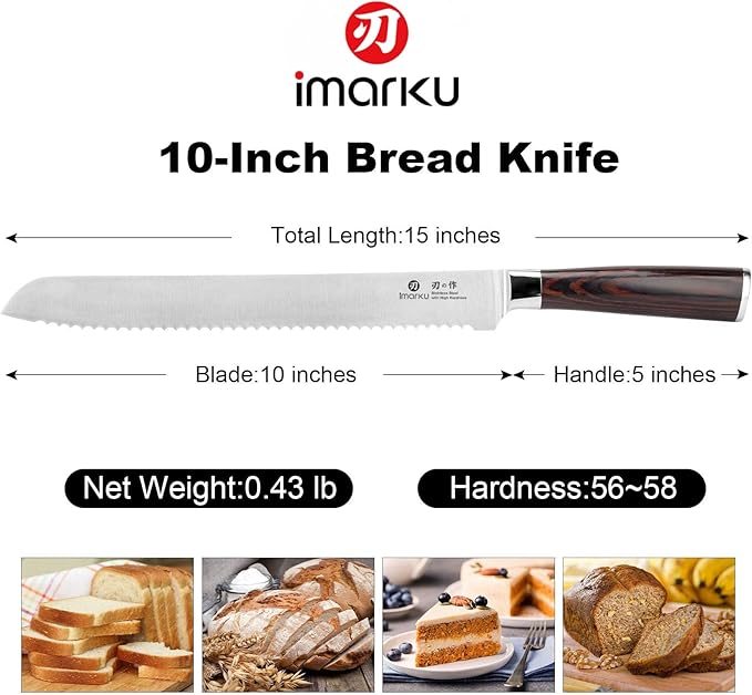 imarku Bread Knife, German High Carbon Stainless Steel Professional Grade Bread Slicing Knife, 10-Inch Serrated Edge Cake Knife, Bread Cutter for Homemade Crusty Bread, Mothers Day Gifts - Image 2