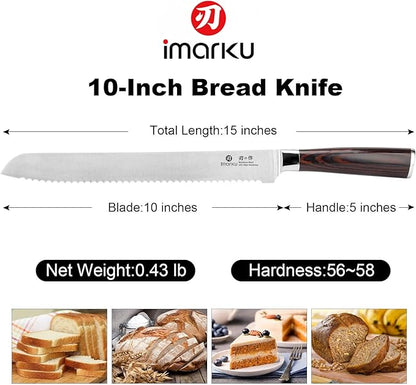 imarku Bread Knife, German High Carbon Stainless Steel Professional Grade Bread Slicing Knife, 10-Inch Serrated Edge Cake Knife, Bread Cutter for Homemade Crusty Bread, Mothers Day Gifts - Image 2
