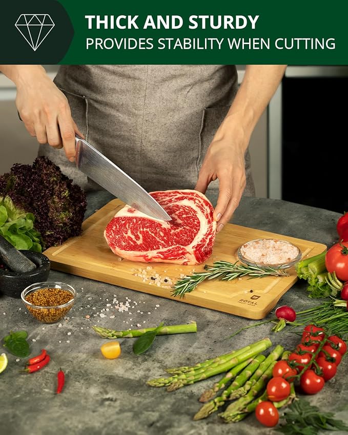 ROYAL CRAFT WOOD Wooden Cutting Boards for Kitchen Meal Prep & Serving - Bamboo Wood Serving Board Set with Deep Juice Groove Side Handles - Charcuterie & Chopping Butcher Block for Meat - Image 8