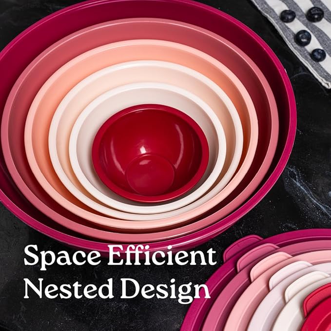 WHYSKO Mixing Bowl Set, 12 Piece Colorful Plastic Mixing Bowls with Lids Set for Food Prep Storage and Serving, Microwave and Dishwasher Safe for Kitchen Baking Cooking - Image 3