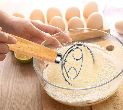 Danish Dough Whisk Stainless Steel Wooden Handle for Sourdough Bread Pastry and Pizza Baking - Image 2