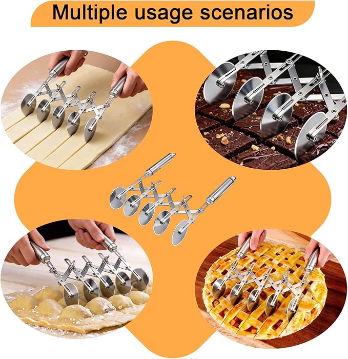 5-Wheel Pastry Cutter & Dough Divider - Adjustable Heavy Duty Stainless Steel Tool for Cinnamon Rolls, Brownies, Lattice, Pasta, Pizza | Achieve Perfect, Even Cuts Every Time - Image 6