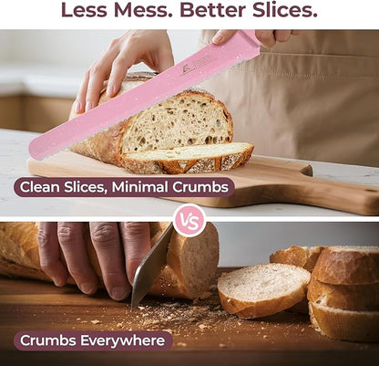 CoquusAid Upgrade Bread Knife for Homemade Bread, World‘s 1st Double Serrated Knife for Crusty Sourdough, 11.6 Inch Stainless Steel Bread Slicer, Professional Sourdough Cutter, Ideal for Gift, Pink - Image 3