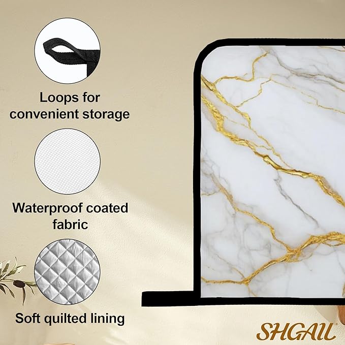 White Gold Marble Oven Mitts and Heat Resistant Pads - Heat Resistant Gloves Potholder Set of 4 for Cooking, BBQ, Gifts for Women
