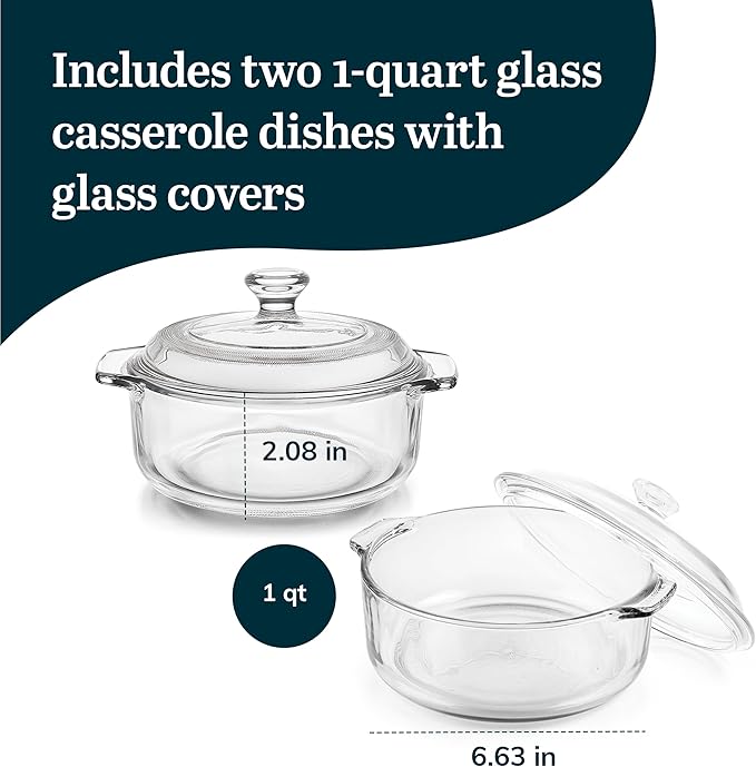 Libbey Baker's Basics 2 Piece Glass Dishes with Lids - Elegant Casserole Dishes for Oven with Lids - Versatile Baking Dish to Store Leftovers & More - Image 3