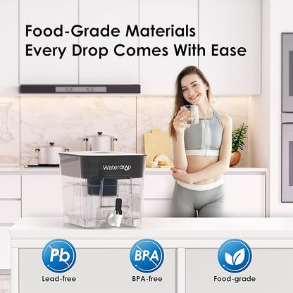 Waterdrop WFD-22L-A Alkaline Water Filter Dispenser, Large 40-Cup Water Filter Pitcher, Healthy, Clean & Toxin-Free Mineralized Alkaline Water, 100-Gallon, BPA Free, Black - Image 7