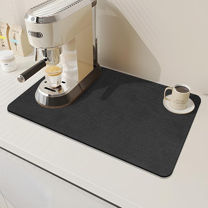 Findosom Dish Drying Mat, 16"x 24" Super Absorbent & Hide Stain Coffee Mat, Cuttable Drying Mat for Kitchen Counter, Coffee Bar Accessories, Under Dish Rack, Coffee Maker, Espresso Machine, Black-2 - Image 8
