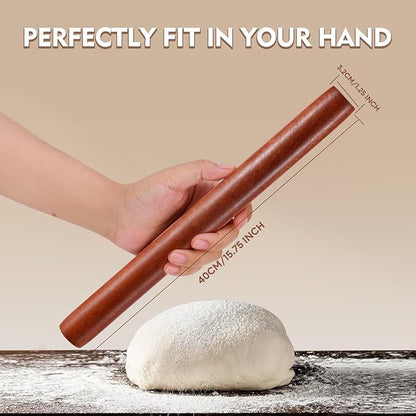 Wood Rolling Pin (15.75 Inches), Non-Stick Rolling Pin for Baking, Natural Sapele Wood Dough Roller for Pizza, Fondant, Pie, Cookie, Pastry, Essential Kitchen Tool - Image 4