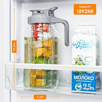 64 oz Glass Pitcher with Lid, Heavy Duty Wide Mouth Mason Jar with Pour Spout, Tea Jug Airtight Seal for Freshness and Convenience, Great for Cold Beverages, Breast Milk and Infused Drinks - Image 2