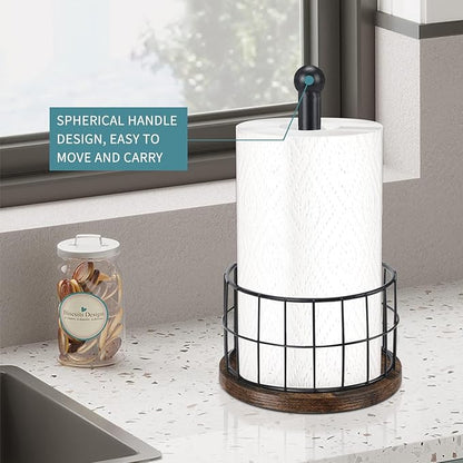 YINMIT Wood Paper Towel Holder Countertop, Farmhouse Paper Towel Holder with Heavy Duty Base, Wooden Paper Towel Holders, Paper Towel Holders for Kitchen, Fits Standard and Large Size Rolls - Image 3