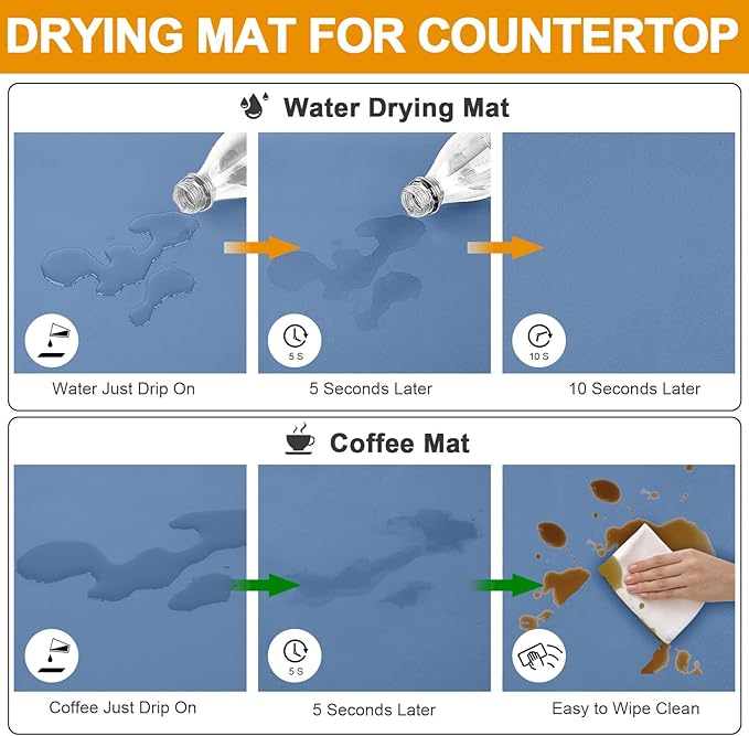 Dish Drying Mats for Kitchen Counter, Waterproof Coffee Mat for Countertop, Under Sink Mats, Coffee Bar Mat Accessories