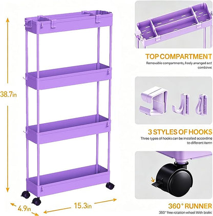 SPACELEAD 2-piece Set Slim Storage Cart 3 Tier,Bathroom Organizer Rolling Utility,Mobile Shelving Unit Slide Out for Office, Kitchen, Laundry Room & Narrow Places