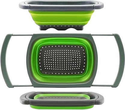 Qimh Colander collapsible, Colander Strainer Over The Sink Vegetable Fruit Strainer Basket (6 Quart) with Extendable Handles, New Kitchen Essentials by Qimh