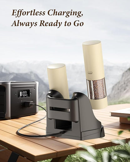 Electric Salt and Pepper Grinder Set - Automatic Refillable Salt and Pepper Grinders with Charging Base & LED Light, 6-Level Adjustable Coarseness with External Dial, Ideal Kitchen Gadget，Beige - Image 8