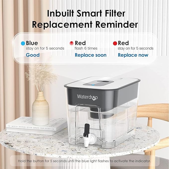 Waterdrop 40-Cup Large Water Filter Dispenser with 4 Filters, 200-Gallon Long-Life, for Home and Office, 5X Times Lifetime, Reduces Chlorine, PFOA/PFOS and More, BPA Free, Black - Image 7