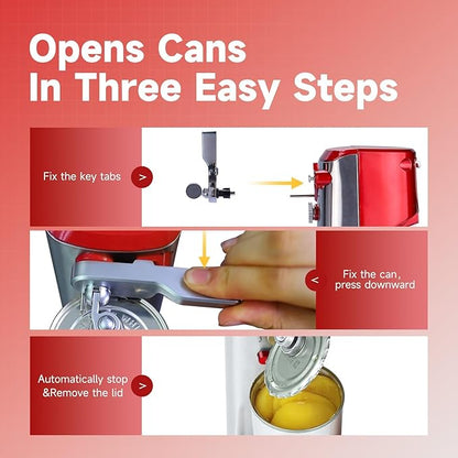 Davivy Electric Can Opener, Removable Stainless Steel Cutter and 3-in-1 Design with Sharpener and Bottle Opener (Red-Stainless Steel)