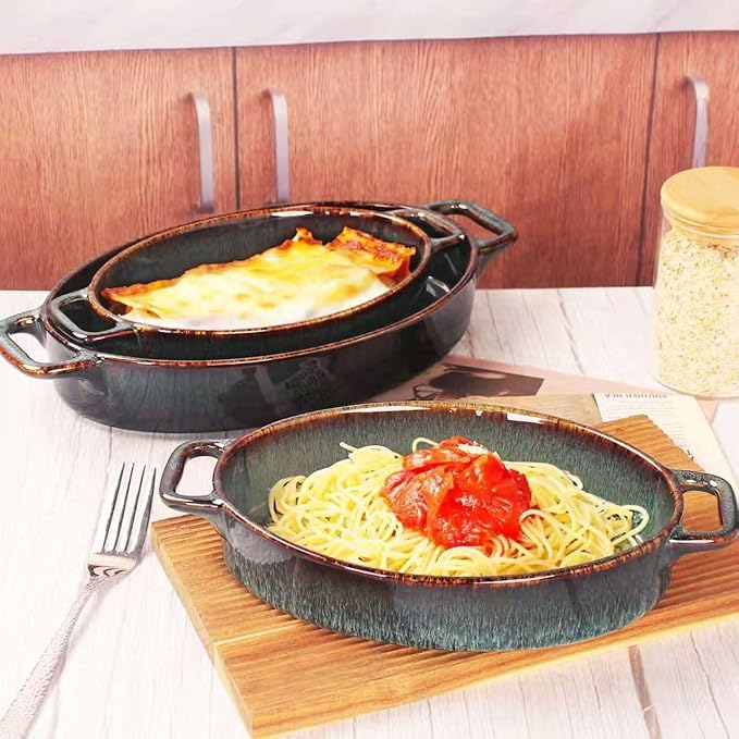 12" x 8" Porcelain Oval Casserole Dishes - Baking Dish for Oven, 1.6 QT Ceramic Lasagna Pans, Oven Safe Bakeware for Kitchen Cooking, Cake, Banquet and Dinner