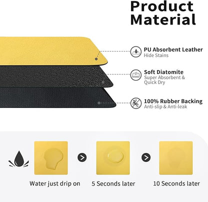 HotLive Dish Drying Mat for Kitchen Counter, Heat Resistant Drainer Mats with Non-slip Rubber Backed, Hide Stain Kitchen Super Absorbent Draining Mat, Easy to Clean Dish Rack Pad, Yellow 18"x32" - Image 2