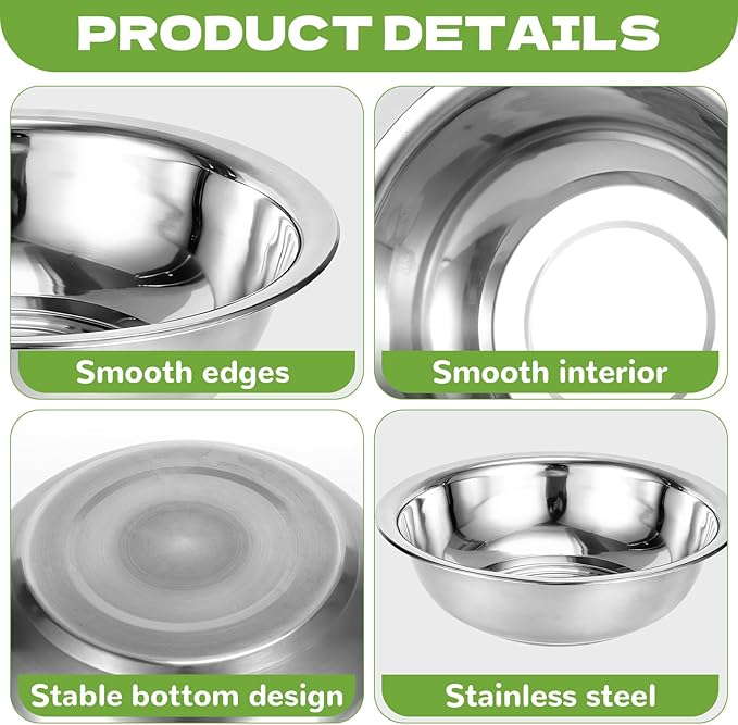 10 PCS Stainless Steel Mixing Bowls 13 Inch 8 Qt Extra Large Metal Basin with Mirror Finish, Heavy-Duty Salad Dough Bowl Kitchen Prep Bowl Dishwasher Safe Dish Tub for Home & Commercial Cooking