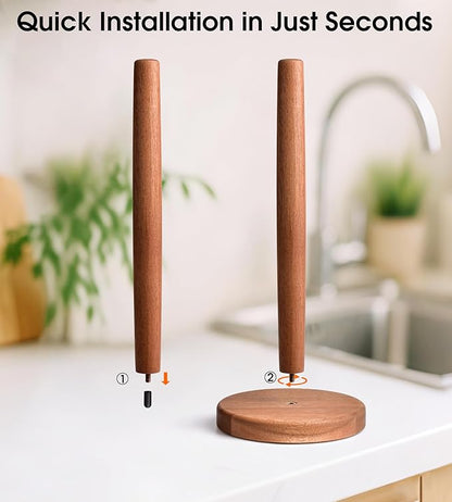 KitchLife Acacia Wooden Paper Towel Holder Countertop - Freestanding Paper Towel Dispenser Stand Organizer with Anti-Skid Base - Image 5